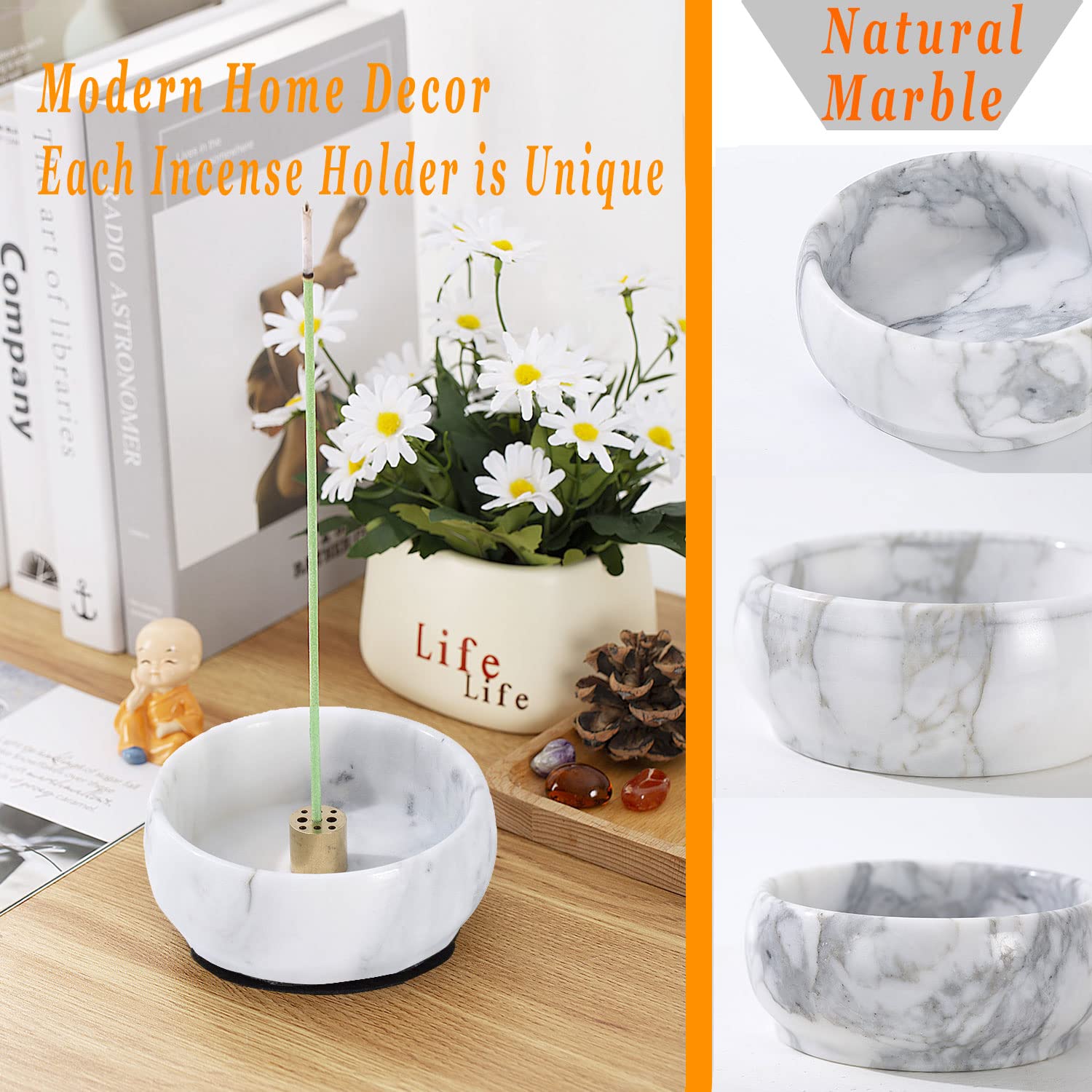Marble Incense Holder, Incense Burner For Meditation, 9 Incense Holes Suitable For Most Incense Types, Easily Grab All Incense A