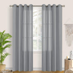 Bgment Grey Linen Look Semi Sheer Curtains For Bedroom, Grommet Light Filtering Casual Textured Privacy Curtains For Living Room