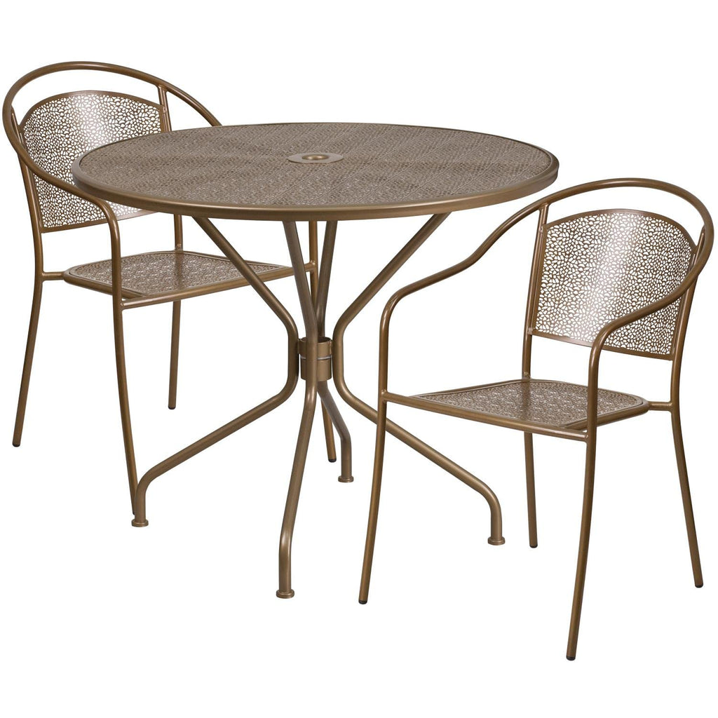 Flash Furniture Commercial Grade 35.25" Round Sky Blue Indoor-Outdoor Steel Patio Table Set with 2 Round Back Chairs