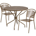 Flash Furniture Commercial Grade 35.25" Round Sky Blue Indoor-Outdoor Steel Patio Table Set with 2 Round Back Chairs