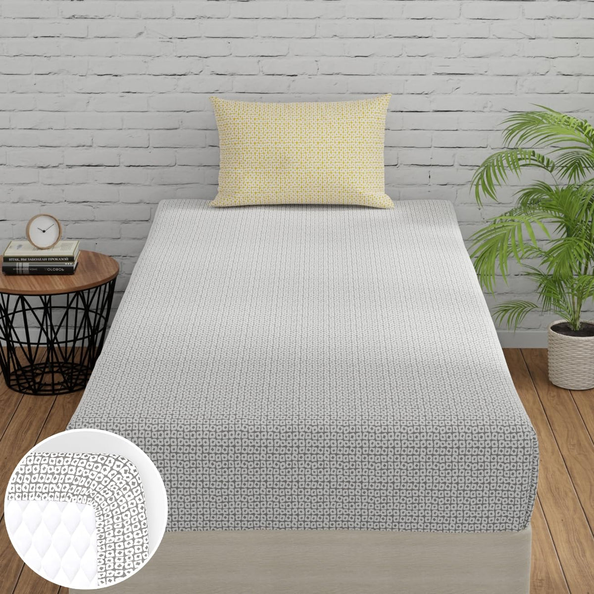 Huesland by Ahmedabad Cotton 144 TC Elastic Fitted Bedsheets Single Bed Cotton with 1 Pillow Cover | 3ft x 6.5ft
