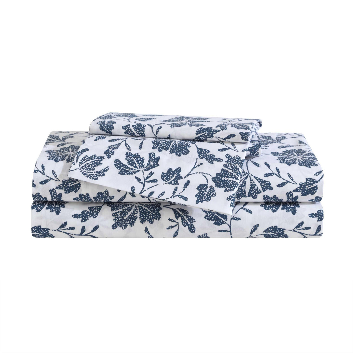 Eddie Bauer - King Sheet Set, Premium Cotton Percale Bedding Set, Floral Home Decor, Oeko-Tex Certified (Woodblock Floral Blue, King)