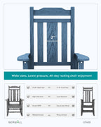 Serwall Outdoor Rocking Chair Blue Set Of 6, All Weather Patio Rocking Chair, Hdpe Poly Rocking Chair For Adults, Heavy Duty Front Porch Rocker