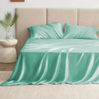 Love'S Cabin Twin Satin Sheets Sets - 3 Piece Aqua Silky Satin Bed Sheets Twin With Deep Pockets, Luxury Silk Feel Satin Twin Size Sheet Set Bedding Set (1 Flat Sheet,1 Fitted Sheet,1 Pillow Case)