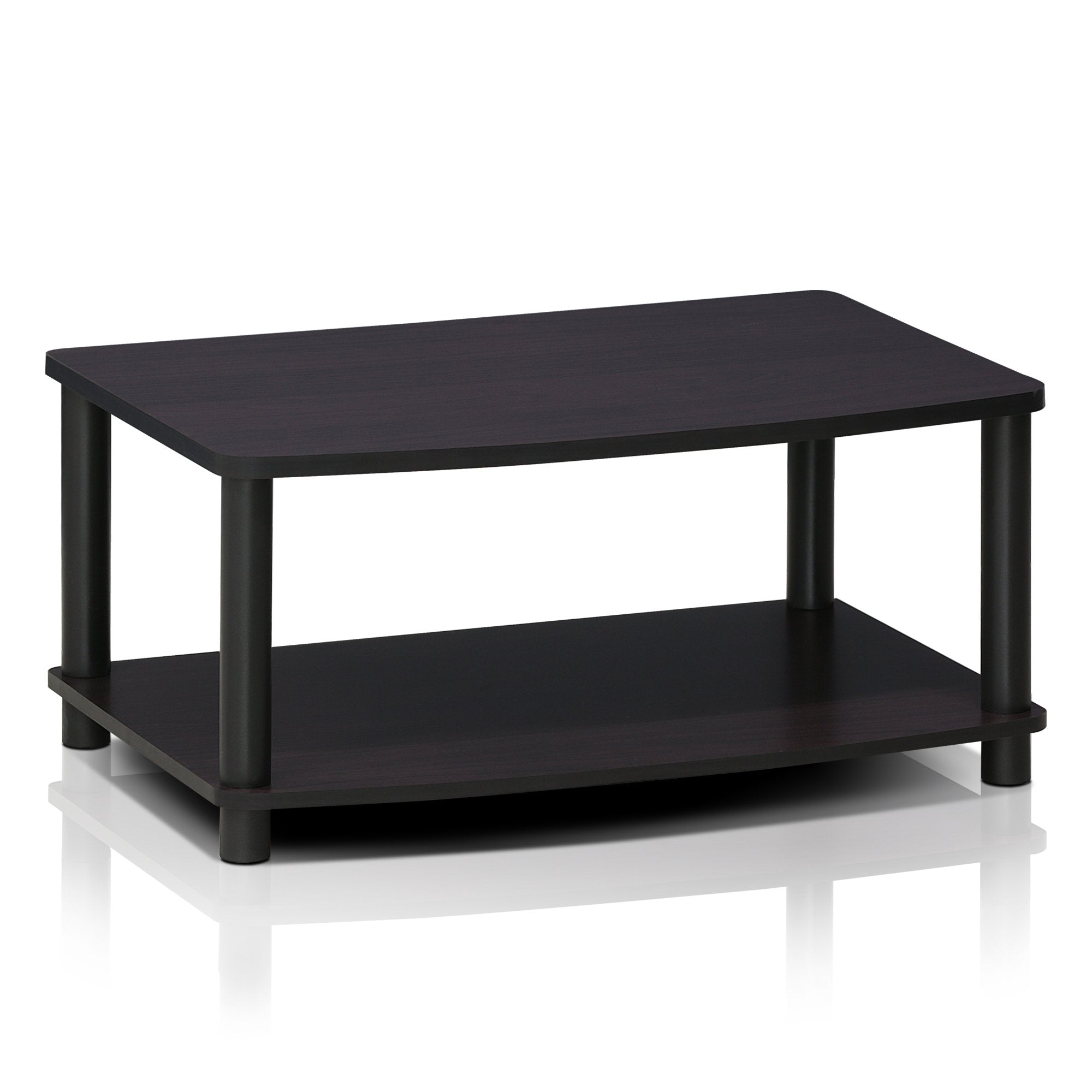 Furinno Turn-N-Tube No Tools 2-Tier Elevated Tv Stand, Plastic Round Tubes, Dark Walnut