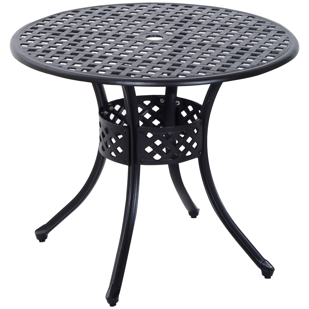 Outsunny 33inch Round Cast Aluminium Outdoor Patio Dining Table With Umbrella Hole  Black