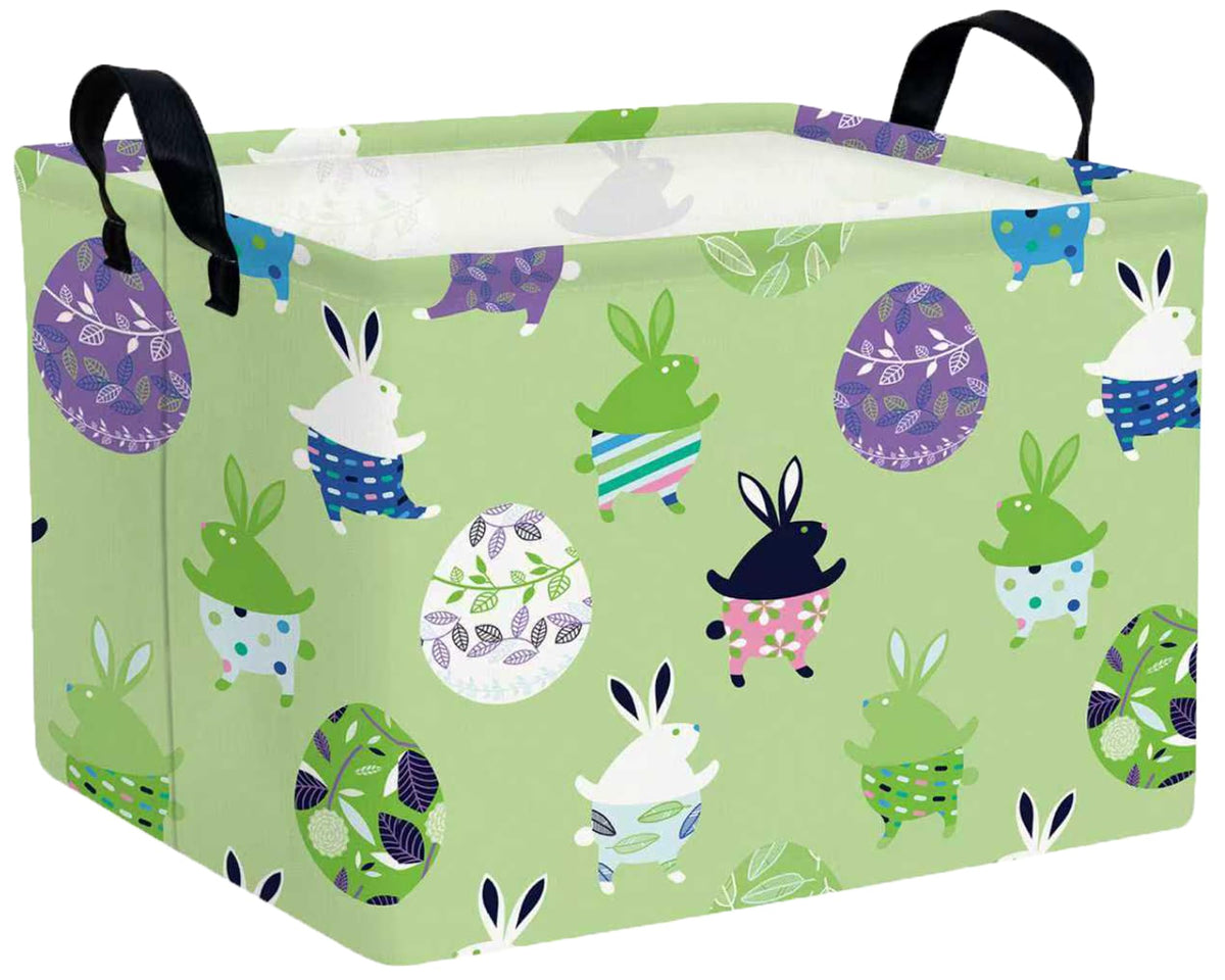 MYFLOCY Large Rectangular Easter Baskets Empty Waterproof Boy Toy Box Foldable Kids Gifts Storage Bin Spring Room Decor(Green D