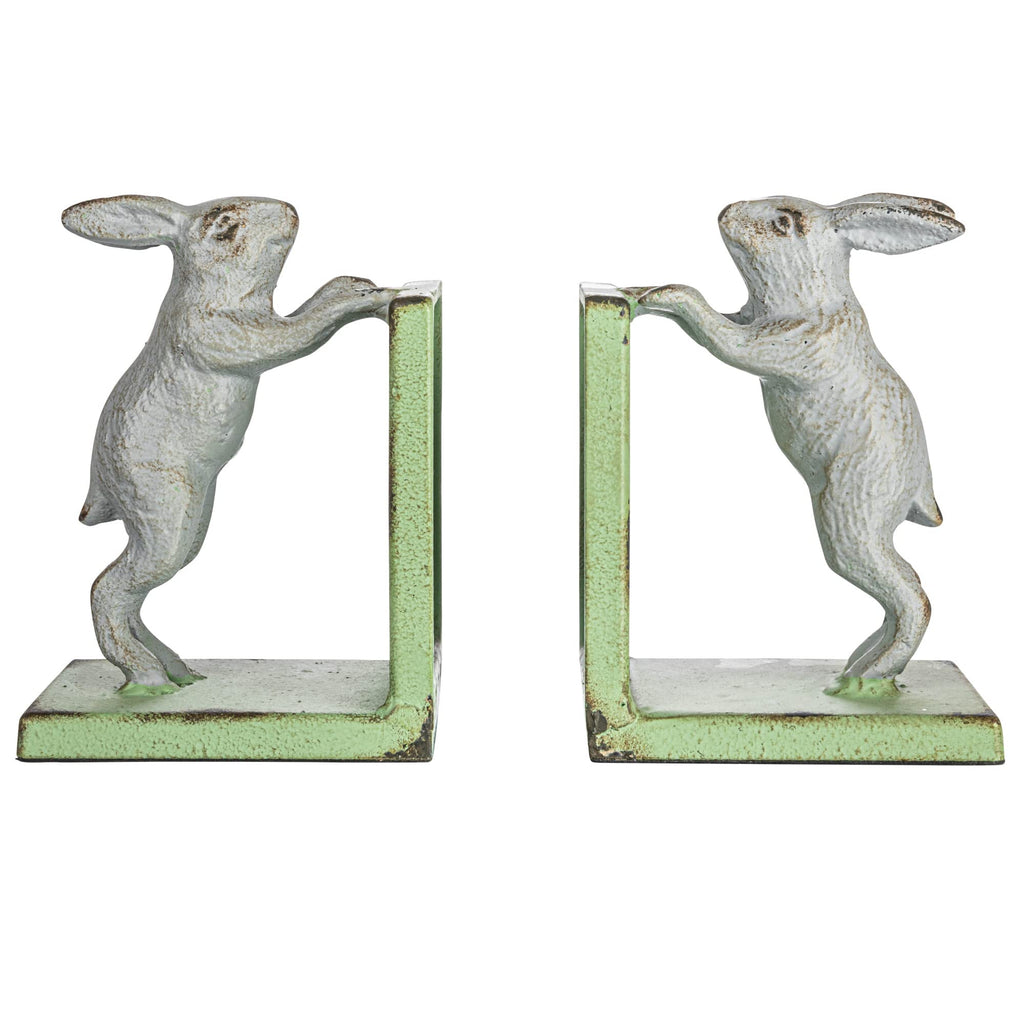 Creative Co-Op 2-Tone Cast Metal Rabbit Bookends, Set of 2, Green and Grey, Model DF7311