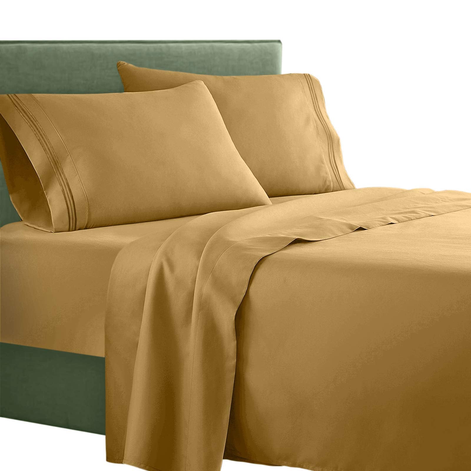 Clara Clark  Supreme 1500 Collection 4Pc Bed Sheet Set - Cal King Size, Camel Gold