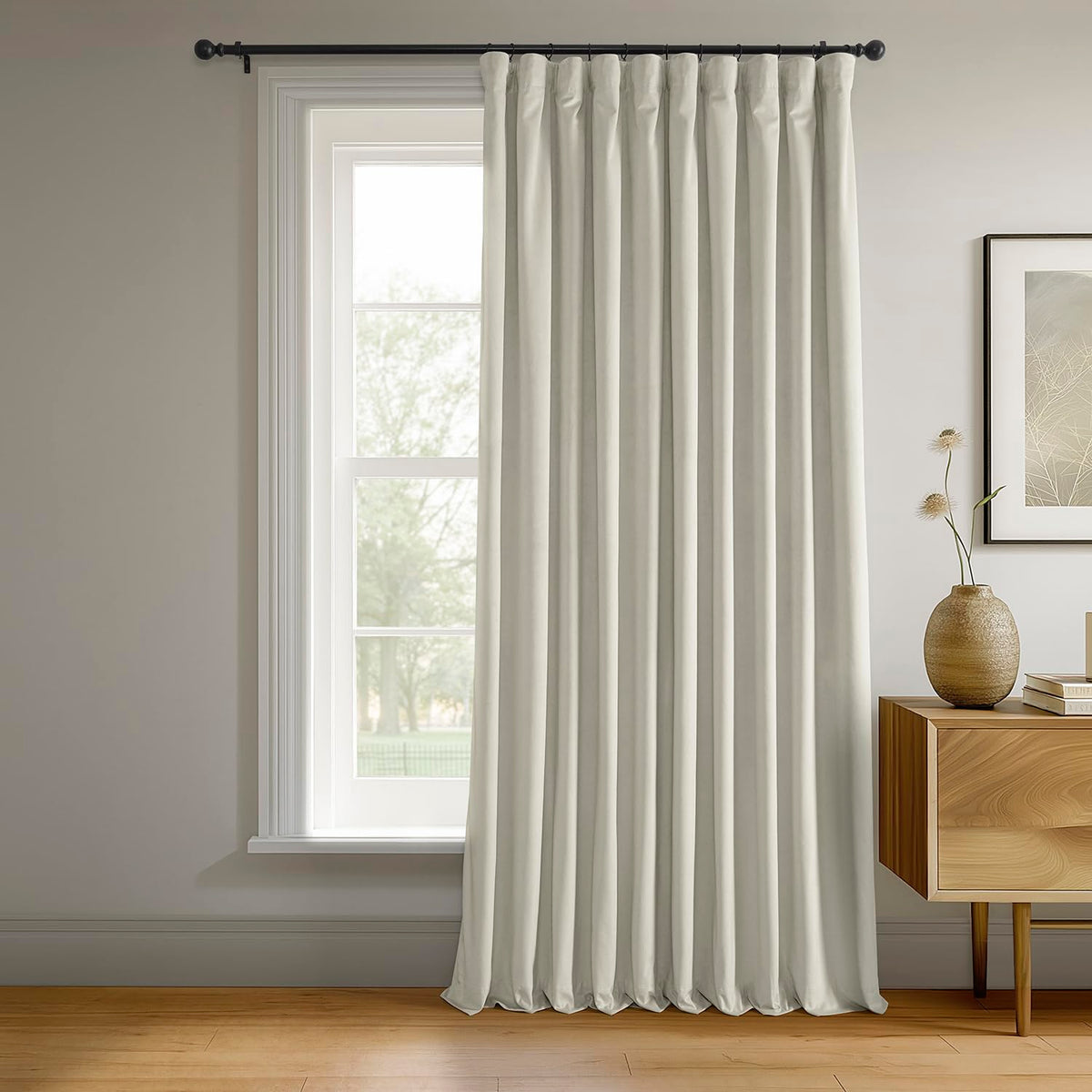 HPD Half Price Drapes Signature Velvet Thermal Blackout Curtains for Living Room 120 Inch Long (1 Panel) Rod Pocket Insulated Blackout Curtains for Bedroom Window Curtains, 100W x 120L, Off White