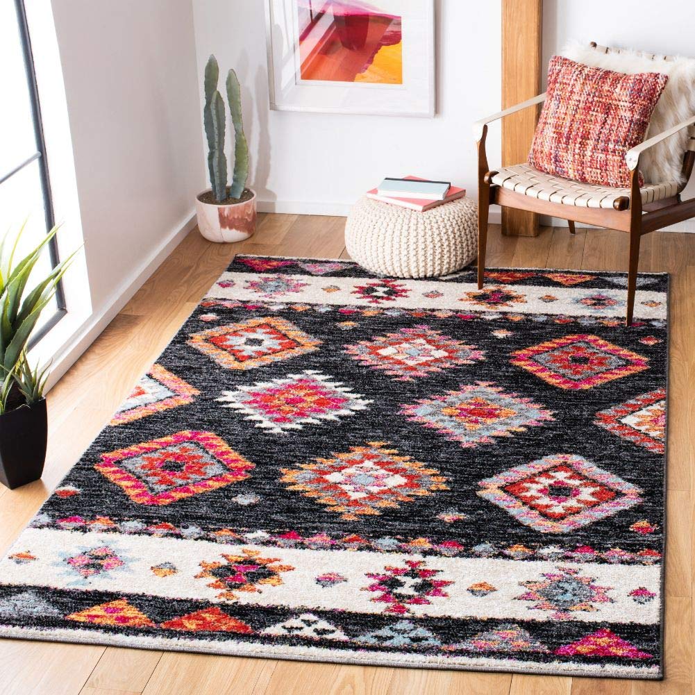 SAFAVIEH Adirondack Collection Area Rug - 9 x 12, Black & Red, Boho Tribal Design, Non-Shedding & Easy Care, Ideal for High Tr