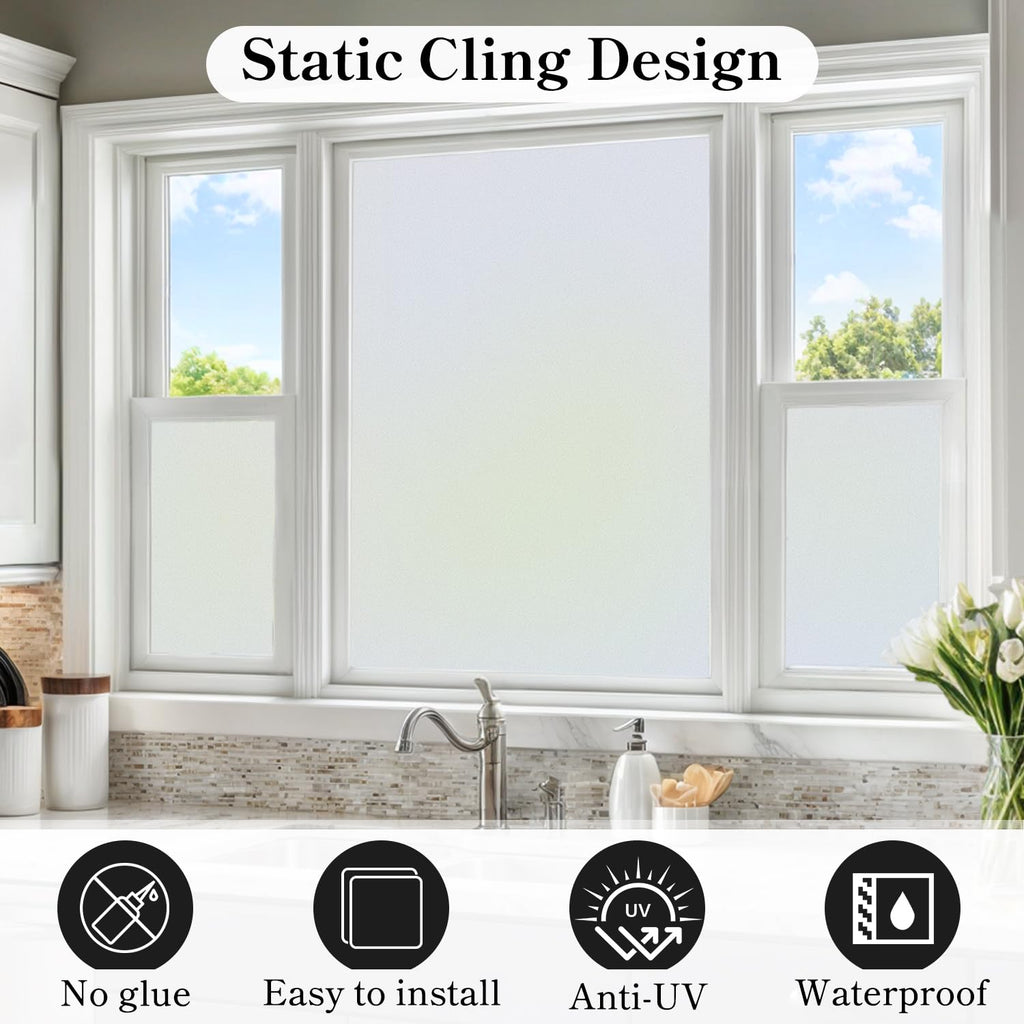 Duofire Privacy Window Film Frosted Glass Film Matte White Static Cling Glass Film No Glue Anti-Uv Window Sticker Non Adhesive F