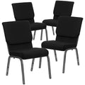4 Pk. 18.5W Black Fabric Stacking Church Chair - Silver Vein Frame