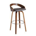 Armen Living Sonia Mid Century Modern Swivel Bar Stool For Kitchen Island Counter In Gray Faux Leather And Walnut Wood, 30' Seat Height