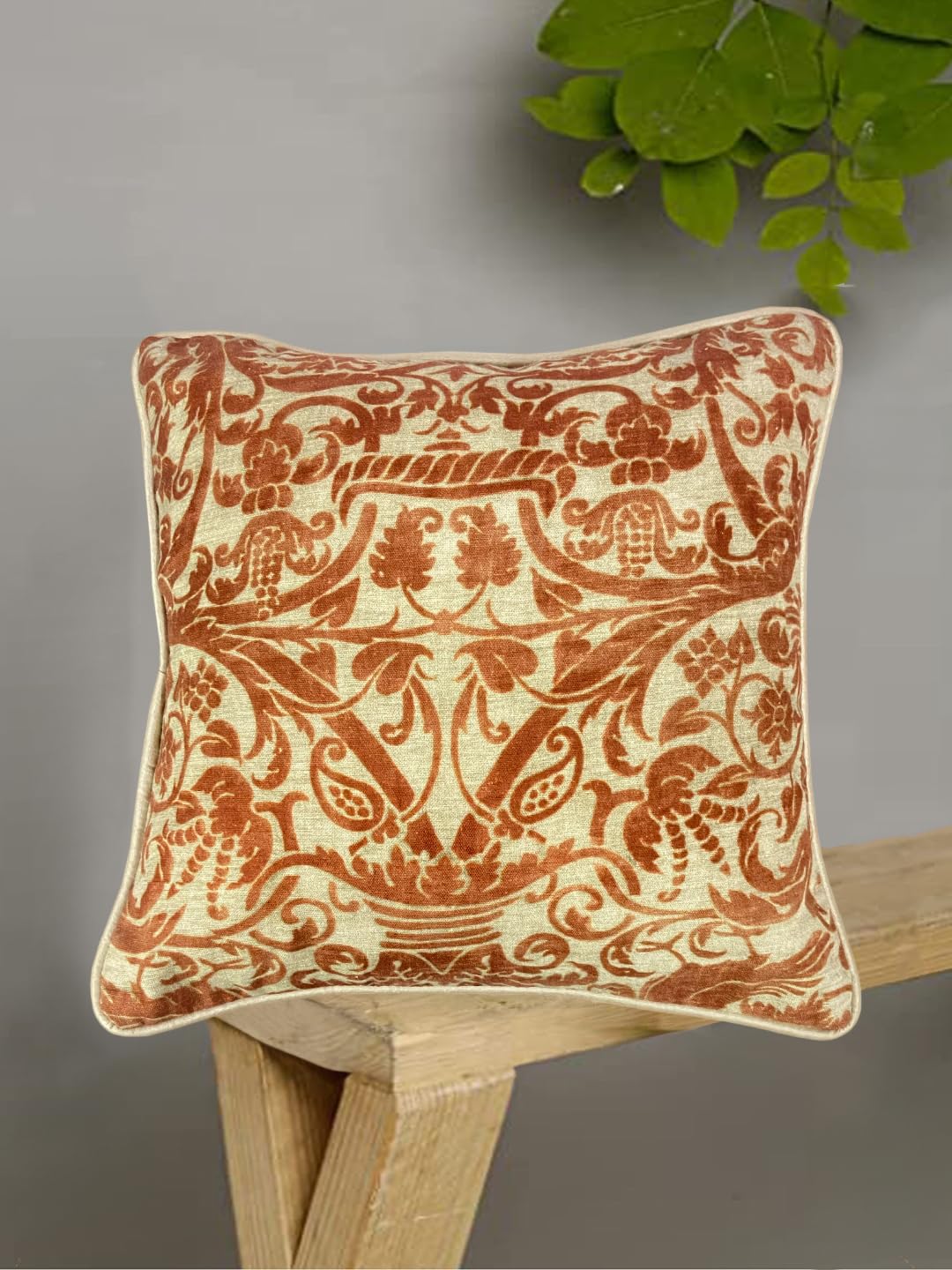 Sajavat Home Cotton Printed Cushion Cover 12X12 Inches Rust Red & Beige (Pack Of 1)
