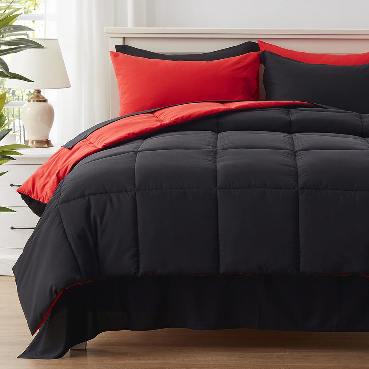 Anluoer Queen Size Bed In A Bag 7 Pieces, Black Bed Comforter Set With Comforter And Sheets, All Season Bedding Sets With 1 Comf