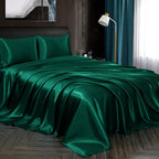 Homiest 4Pcs Satin Sheets Set Luxury Silky Satin Bedding Set With Deep Pocket, 1 Fitted Sheet + 1 Flat Sheet + 2 Pillowcases (Cal King Size, Blackish Green)
