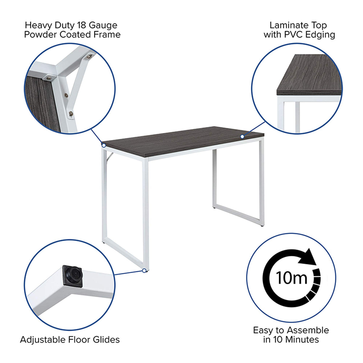 Flash Furniture Kimberly Tiverton Industrial Modern Desk-Rustic Gray/White Commercial Grade Computer Desk-47" Sturdy Home Office Desk-Writing Desk
