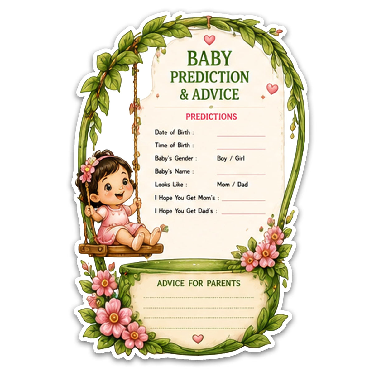 Allneedz Baby Shower Prediction & Advice Game Cards | Baby Shower And Name Suggestion Activities | Floral Garden Swing Theme Adv
