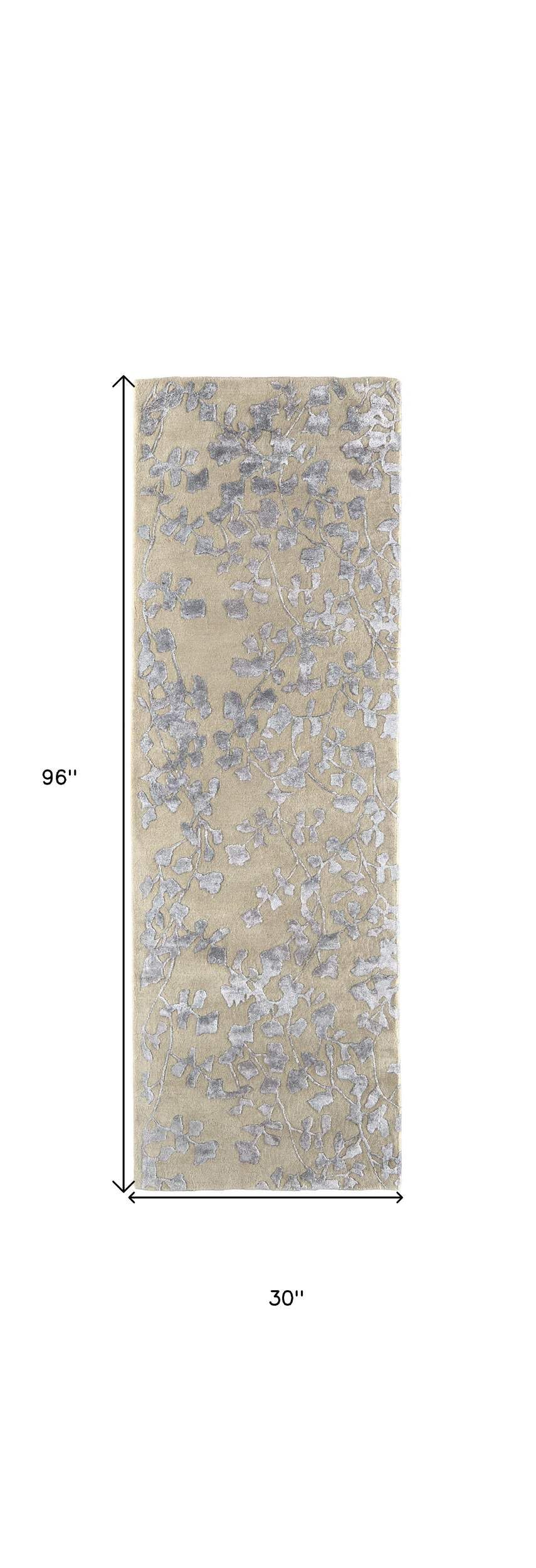 HomeRoots 512552 8 x 10 ft. Tan Silver & Gray Wool Floral Hand Tufted Handmade Rectangle Area Rug