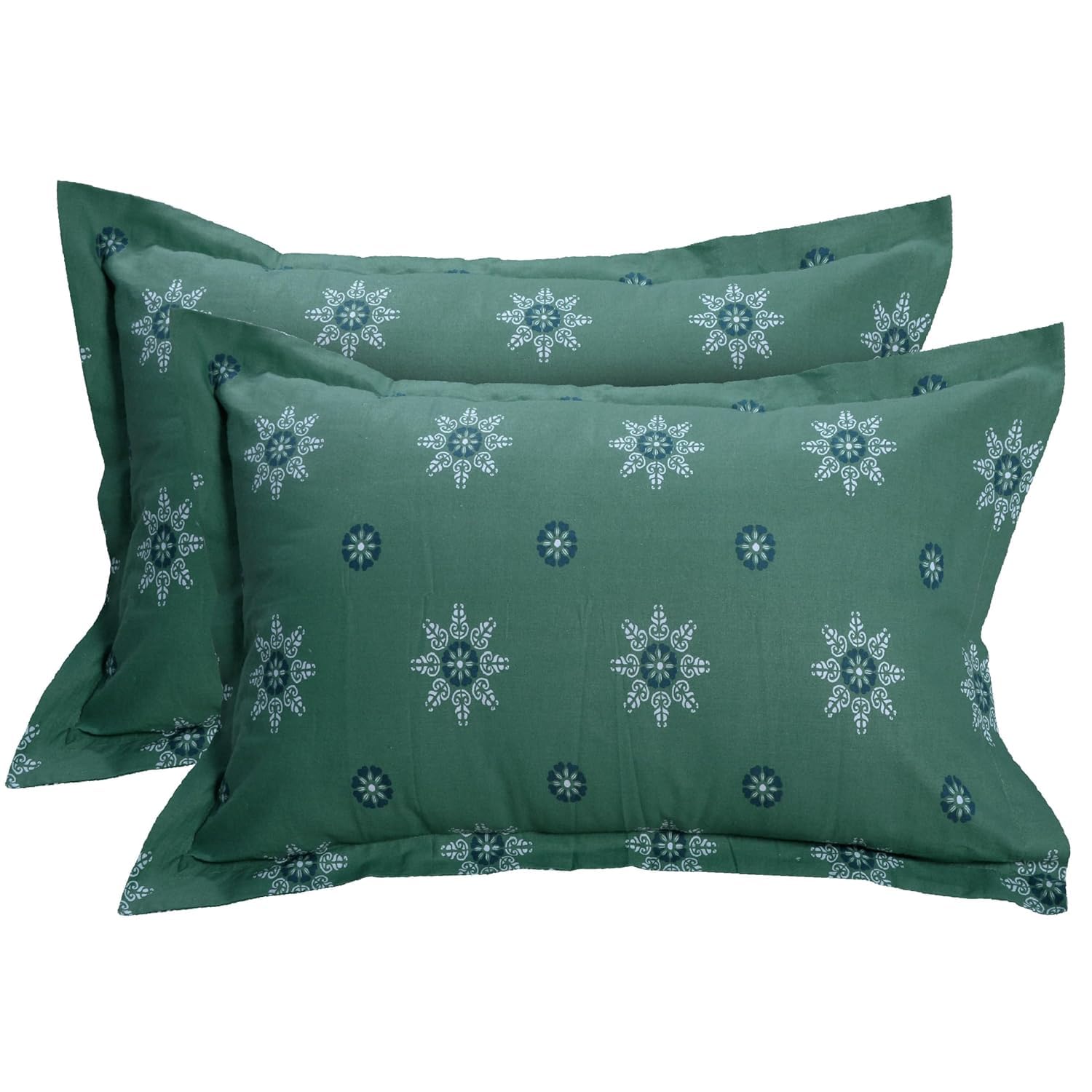 Huesland By Ahmedabad Cotton 144 Tc Cotton Pillow Cover Set Of 2  Dark Green & Light Green