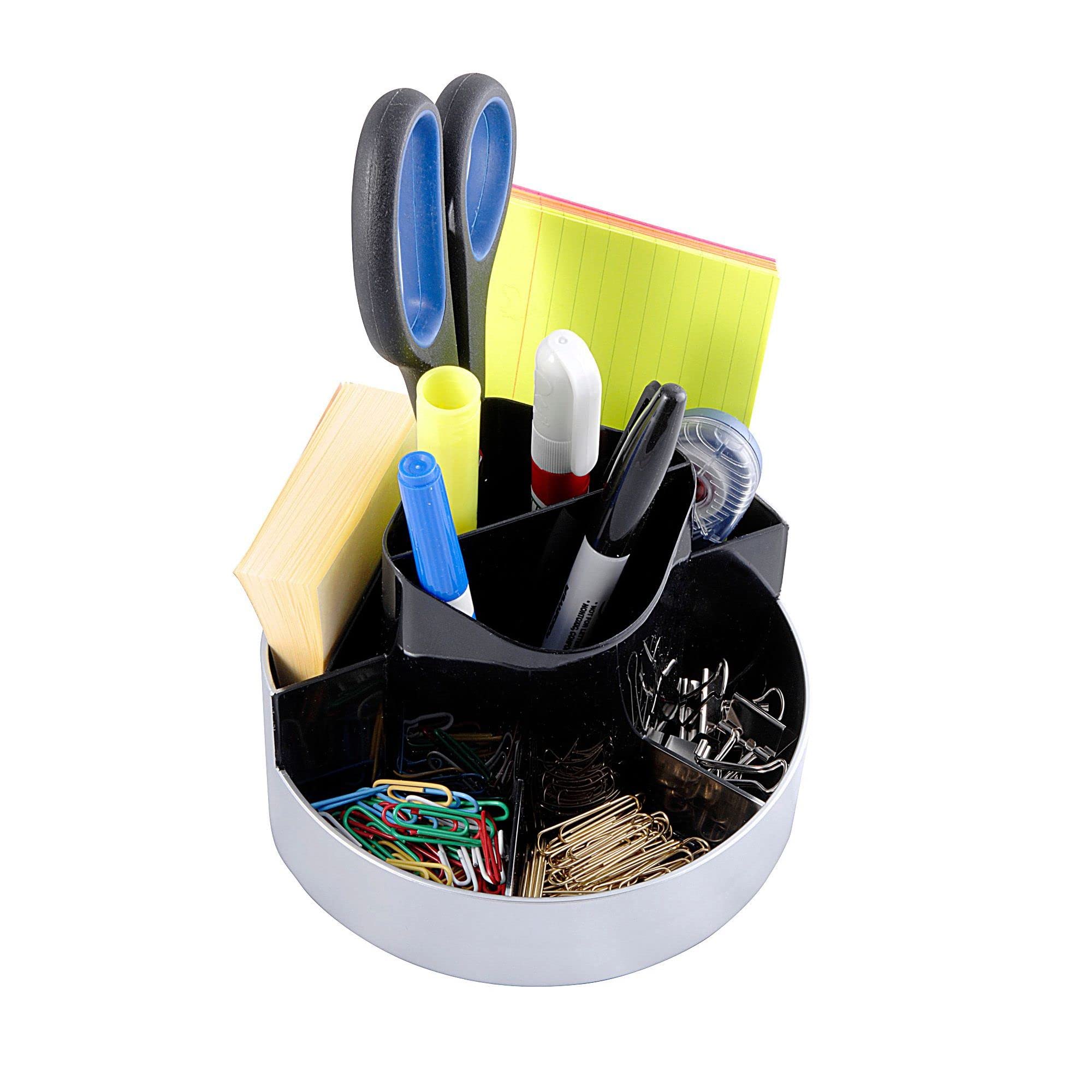 Kantek Two-Tone 360-Degree Rotating Desktop Organizer, 6-Inch Wide X 6-Inch Deep X 4.4-Inch High, Black/Silver (Org620)