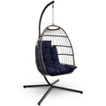 Serenelife Hanging Egg Chair With Stand - Up To 550 Lbs Of Capacity - Beautiful Swinging Basket Chair With Base Made From Wicker Rattan And Powder-Coated Steel Frame - Egg Swing Chair With Stand