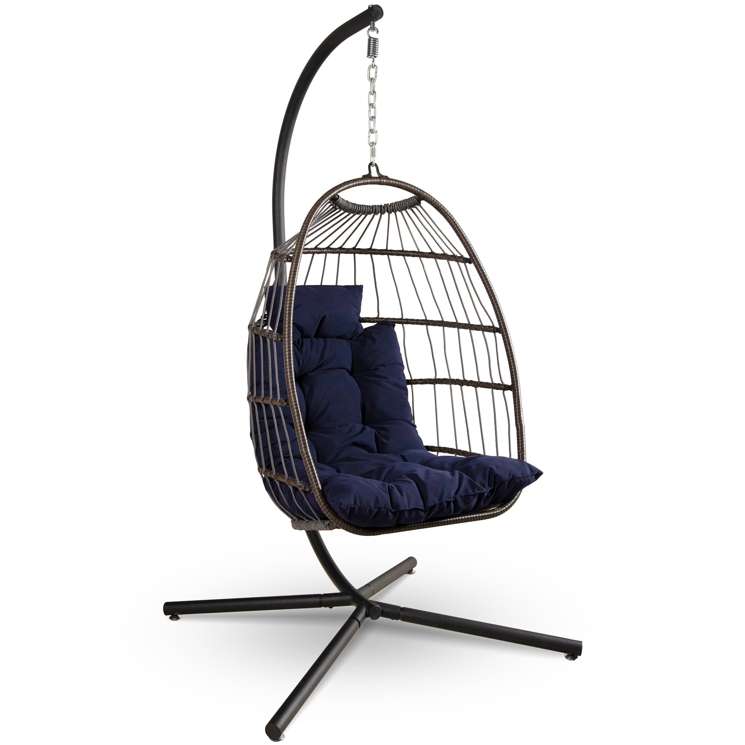 Serenelife Hanging Egg Chair With Stand - Up To 550 Lbs Of Capacity - Beautiful Swinging Basket Chair With Base Made From Wicker Rattan And Powder-Coated Steel Frame - Egg Swing Chair With Stand