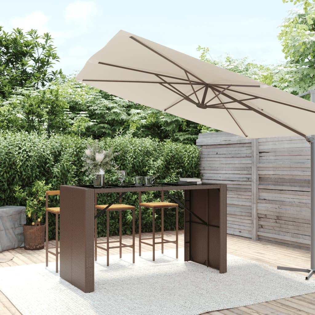 vidaXL Poly Rattan Bar Table with Glass Top - Weather-Resistant Outdoor/Garden Table - Brown - 72.8"x31.5"x43.3"