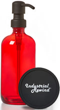 Red Glass Soap Dispenser with Black Metal Pump - 16oz Glass Jar Lotion Bottle, Refillable (Red/Black)