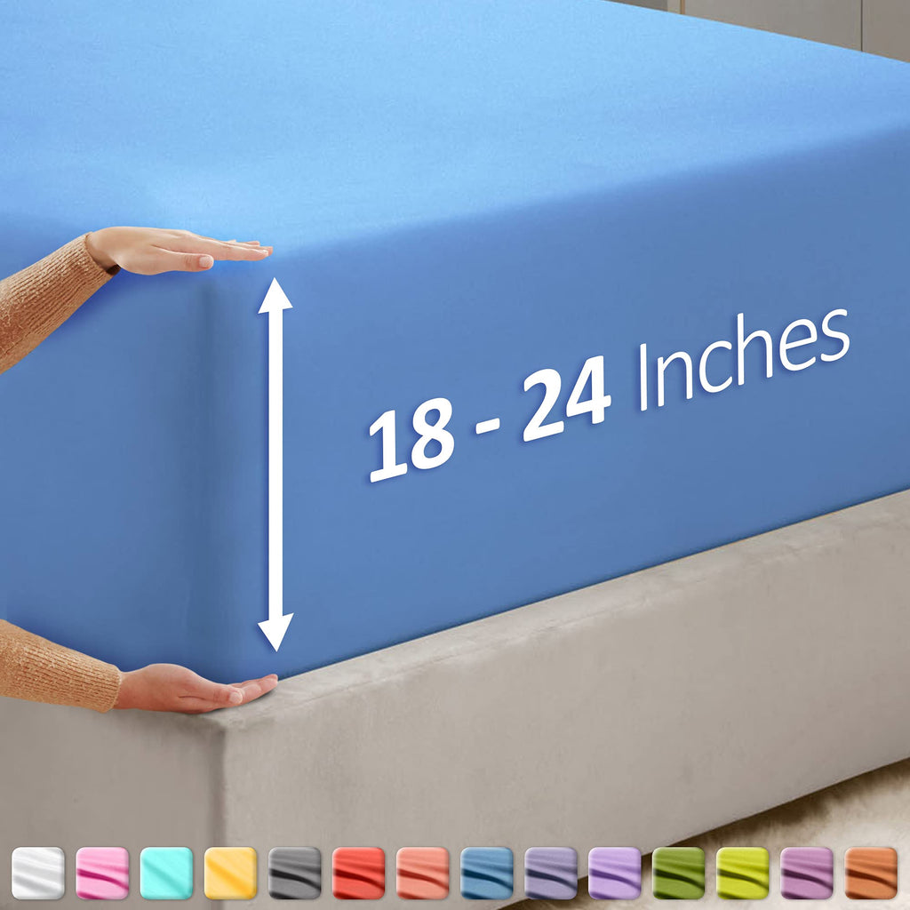 Nestl Calm Blue Twin Xl Fitted Sheet Only, Extra Deep Pocket Fitted Bed Sheet, 1800 Microfiber Xl Twin Fitted Sheet, Ultra Soft Fitted Sheet Twin Xl Fits Up To 24 Inch Mattress