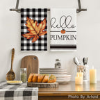Artoid Mode Buffalo Plaid Pumpkin Hello Fall Kitchen Towels Dish Towels, 18X26 Inch Decoration Hand Towels Set Of 4
