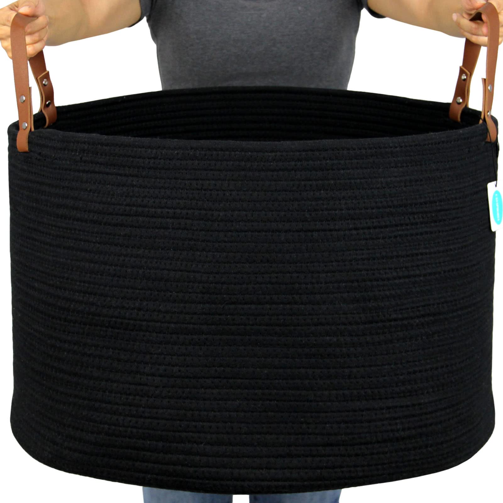 Casaphoria XXXLarge Cotton Rope Basket for Living Room - Woven Storage Basket with long Handle for Blankets, Towels and Pillows 