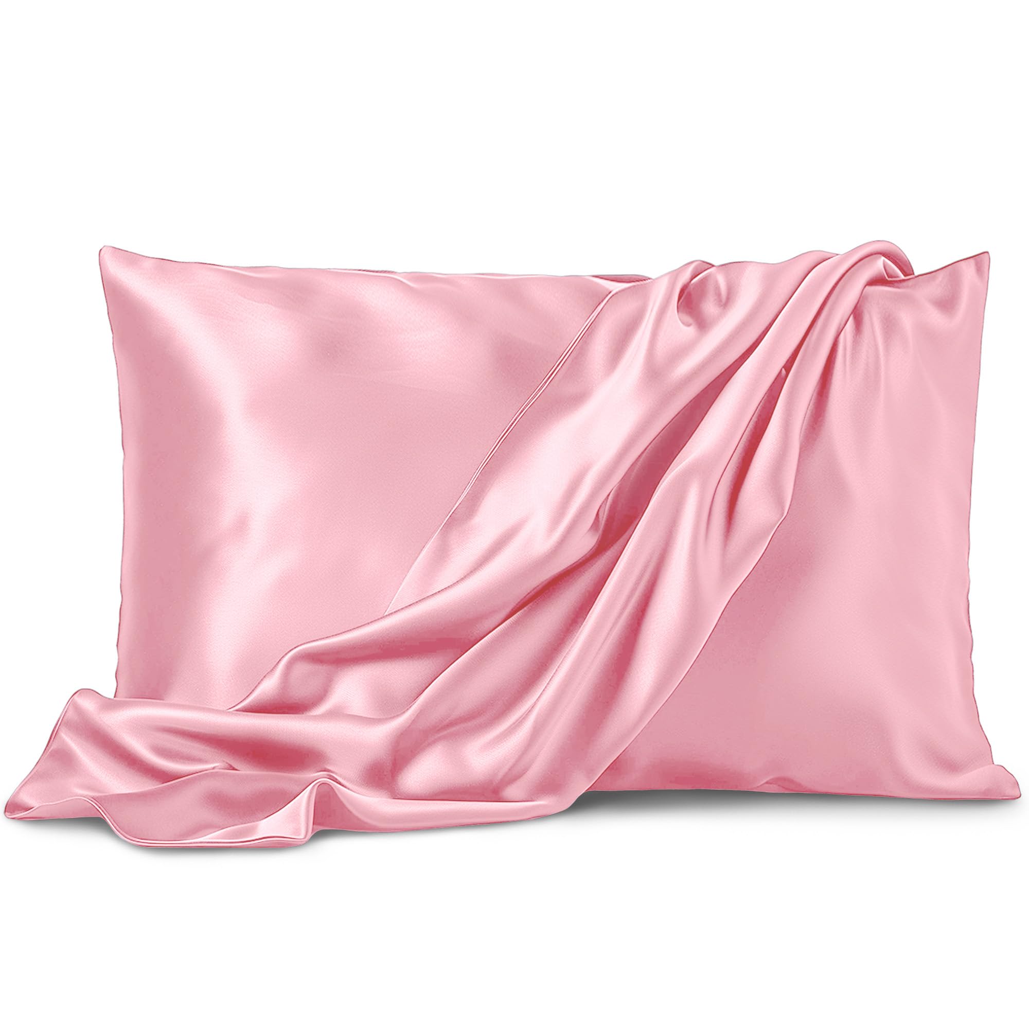 Pure Bedding Satin Pillowcase 2 Pack - King Size (20''X40'', Pink) - Silky Pillow Cases For Hair And Skin - Satin Pillow Covers