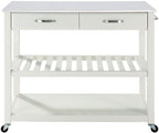 Crosley Furniture Stone Top Kitchen Prep Rolling Cart, Microwave Stand, Coffee Bar, With Shelves, White