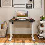 Flexispot En1 Electric Small Standing Desk 40 X 24 Inches Whole-Piece Desktop Adjustable Height Desk Ergonomic Memory Controller (White Frame + 40' Black Desktop, 2 Packages)