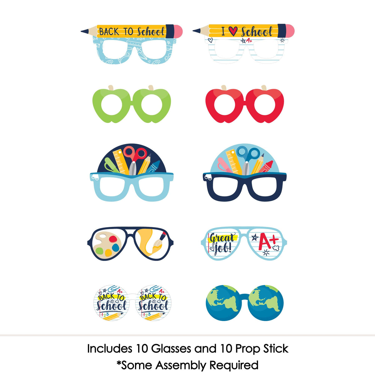 Big Dot Of Happiness Back To School Glasses - Paper Card Stock First Day Of School Classroom Decorations Photo Booth Props Kit -