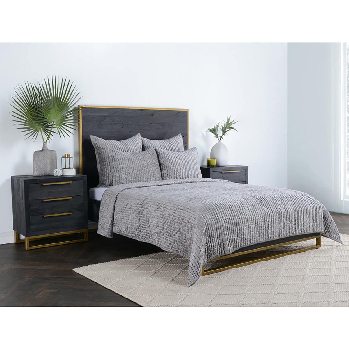 Kosas Home Dimitry 26X26 Rayon Velvet And Solid Cotton Euro Sham In Gray