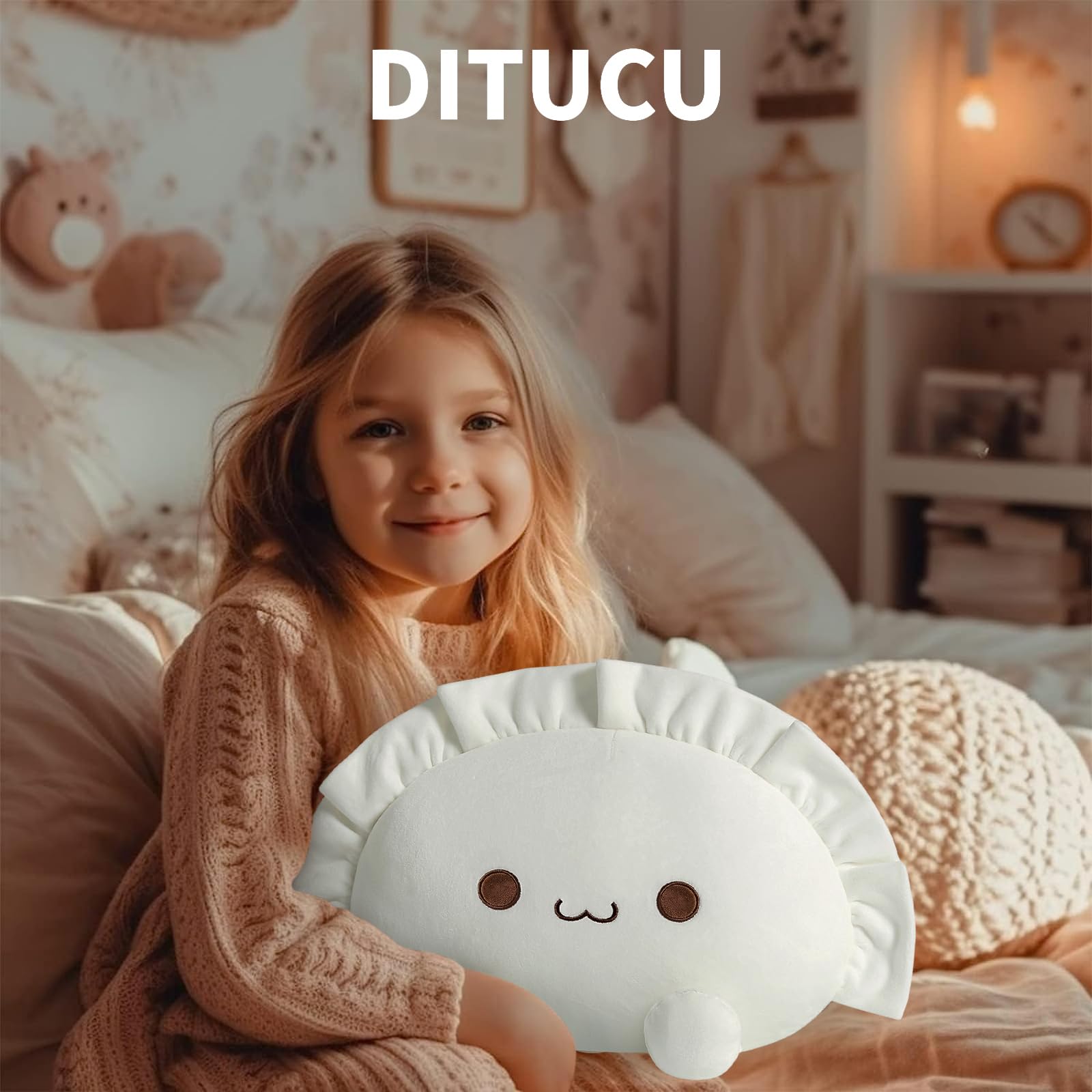 Ditucu Cute Dumpling Plush Pillow - 8 Inch Soft White Stuffed Animal Toy for Kids, Funny Food Design