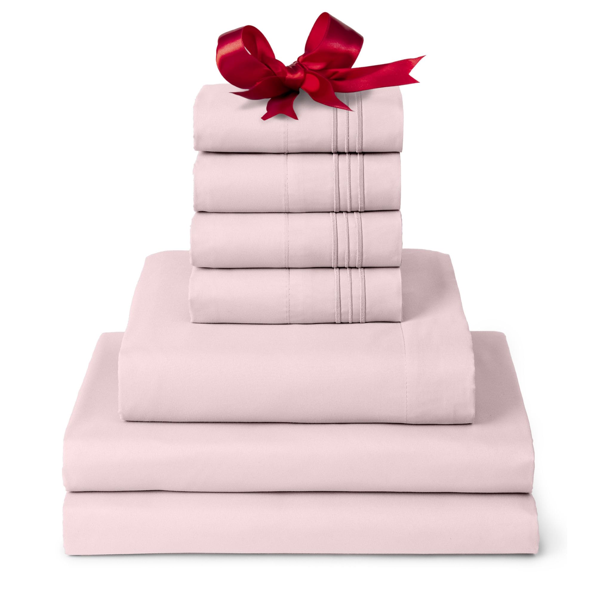 Mellanni Split King Sheet Set - 7-Piece Iconic Collection Bedding, (Including 4 Pillowcases), 16-Inch Deep Pocket, Easy Care, Extra Soft, Cooling Sheets, Brushed Microfiber - Blush Pink