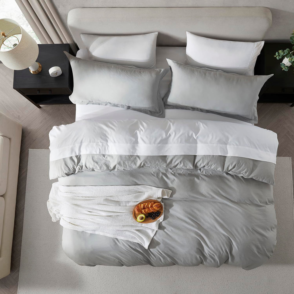 Nestl Light Grey California King Duvet Cover Sets - Soft Prewashed Cal King Duvet Cover, 3 Piece, With Zipper Closure, 1 Duvet Cover 104X98 Inches And 2 Pillow Shams