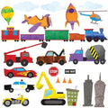 My Wonderful Walls Car Wall Stickers, Train Wall Decals & Airplane Wall Decals Peel & Stick Construction Stickers for Kids and N