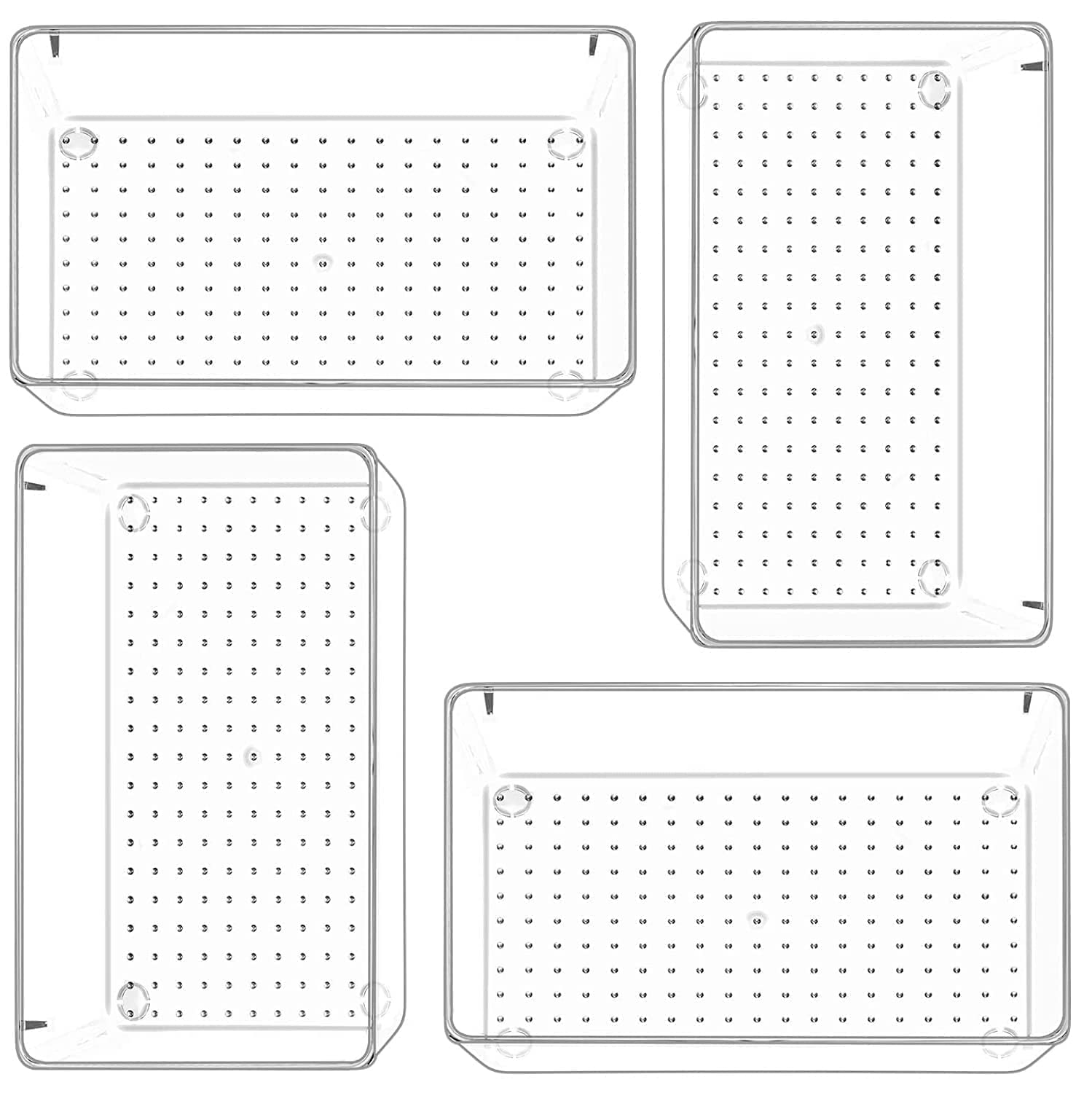 Xpandio Clear Plastic Drawer Organizers Set, Versatile Bathroom And Vanity Drawer Organizer Trays, Storage Bins For Makeup, Bedr