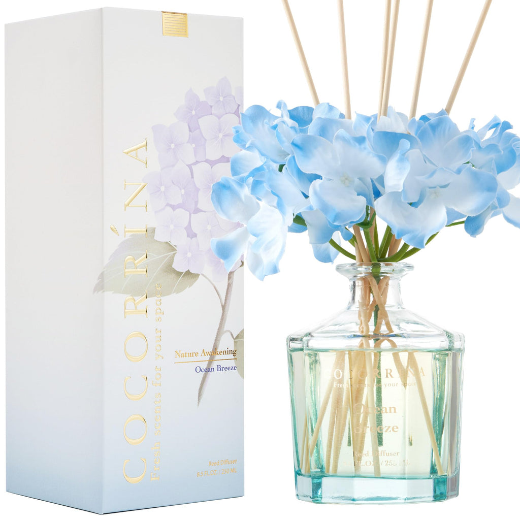 COCORR  NA Reed Diffuser - Ocean Breeze 8.5oz Flower Reed Diffuser Set with 8 Sticks, Home Fragrance Reed Diffuser for Home Bedr