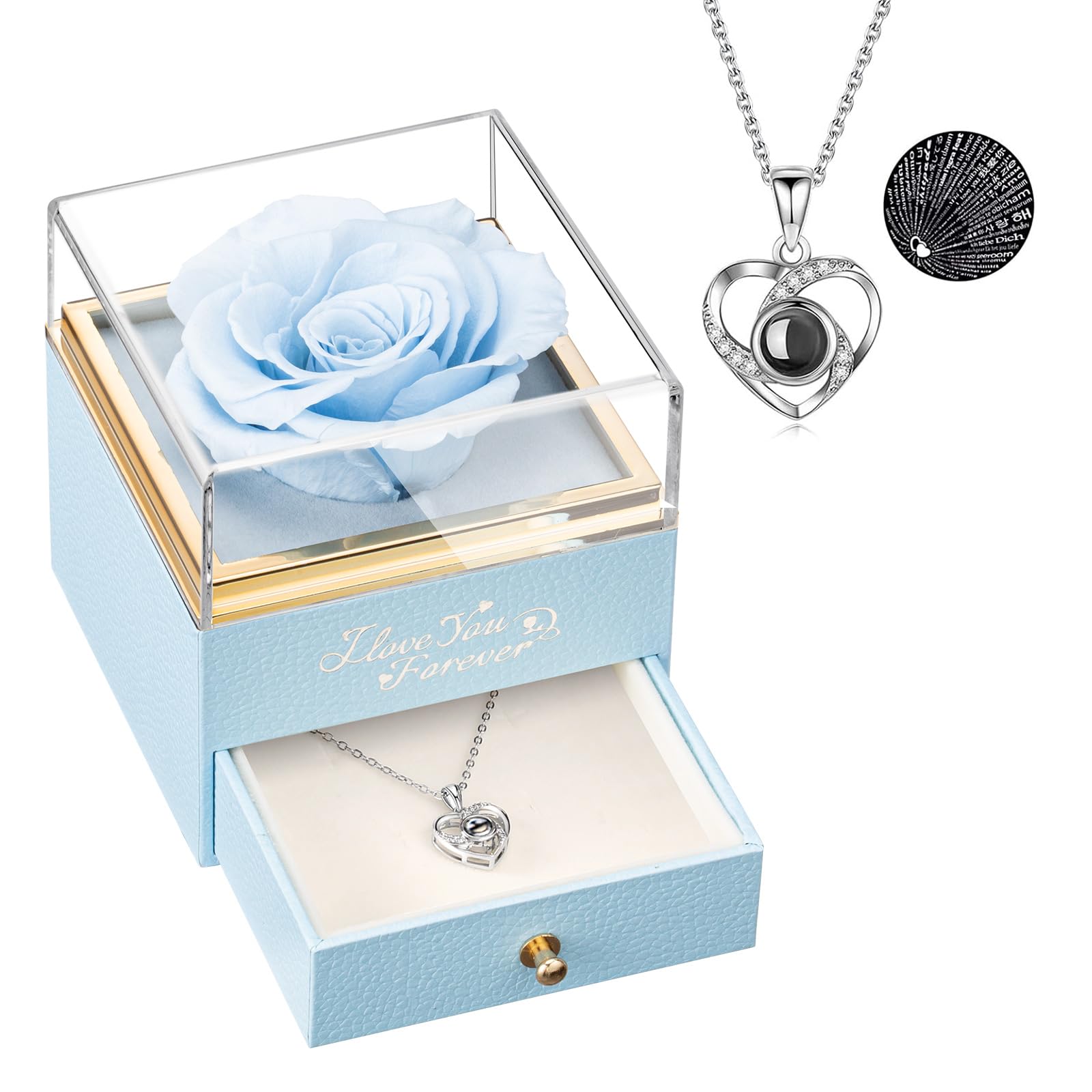 ASELFAD Preserved Flowers Real Light Blue Rose, Eternal Flowers Rose Gifts for Women Mom Grandma Wife and Girlfriend, Birthday A