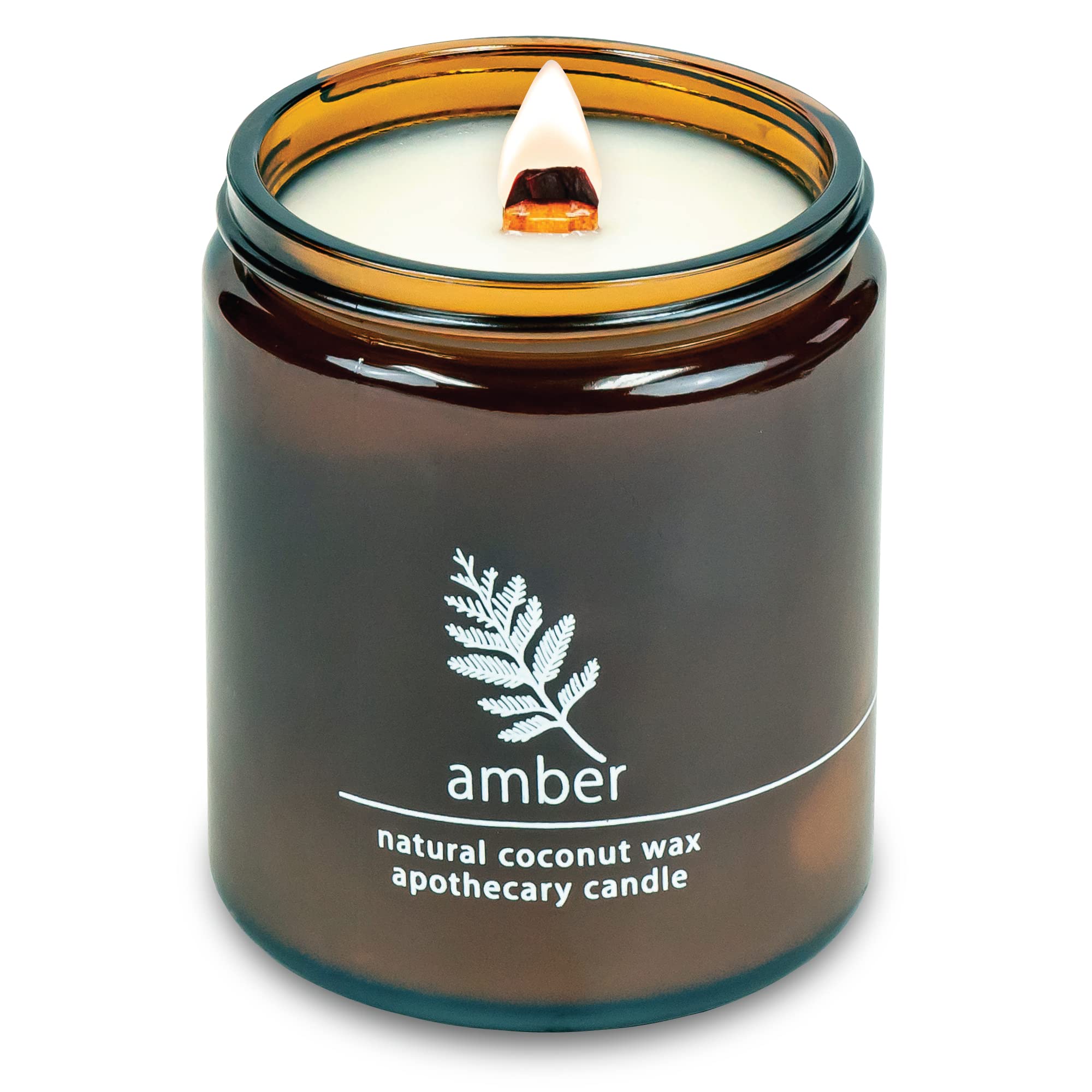 Crackling Wood Wick Candle Handcrafted with Natural Coconut Wax and Essential Oils (Amber, Standard 8 oz), White