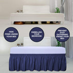 Purefit Wrap Around Ruffled Bed Skirt With Adjustable Elastic Belt - 22 Inch Drop Easy To Put On, Wrinkle Free Bedskirt Dust Ruffles, Bed Frame Cover For Queen, King And C-King Size Beds, Navy