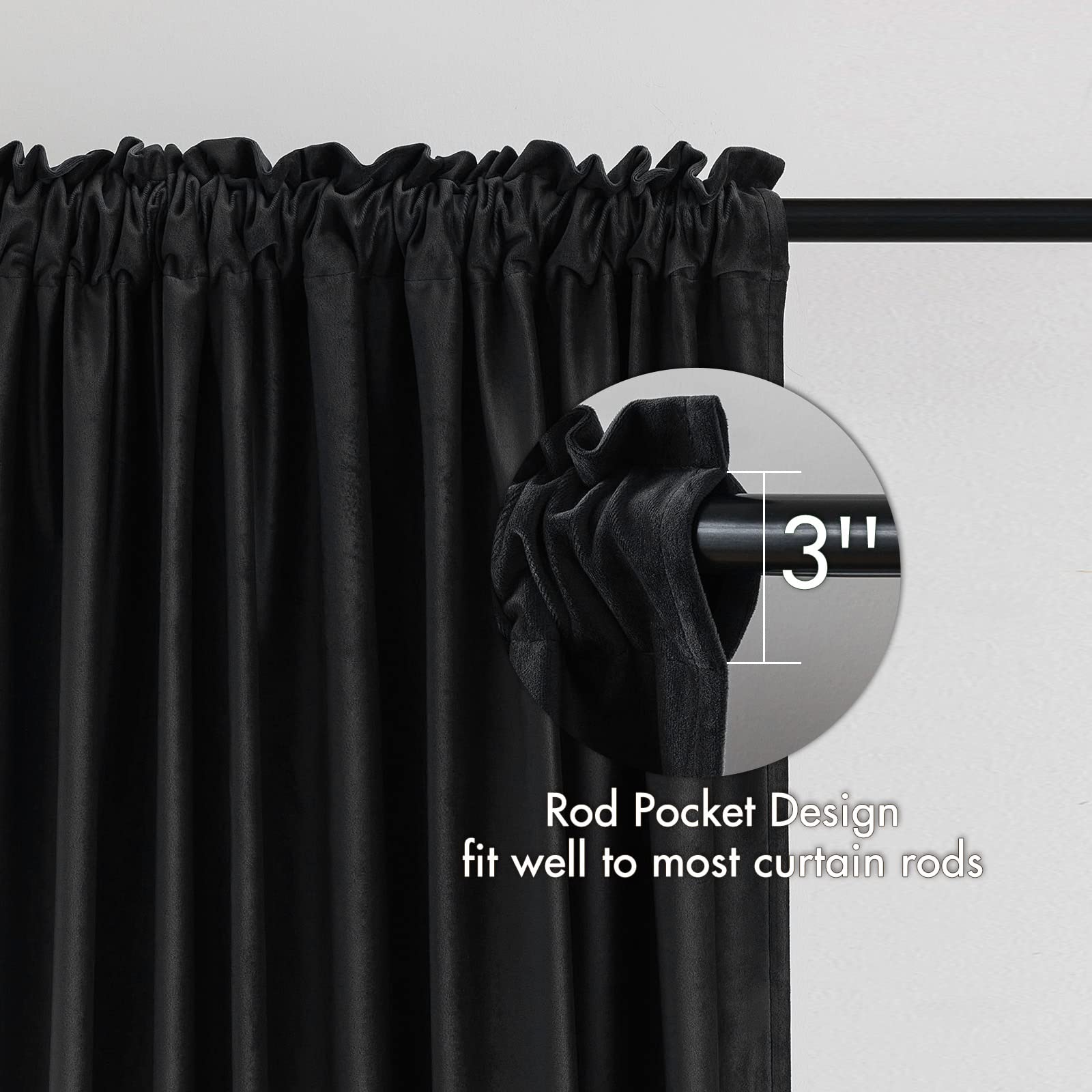 Miulee Black Velvet Curtains Thermal Insulated Blackout Curtain Drapes For Bedroom Living Room Darkening 108 Inches Long Curtains Panels Rod Pocket Set Of 2
