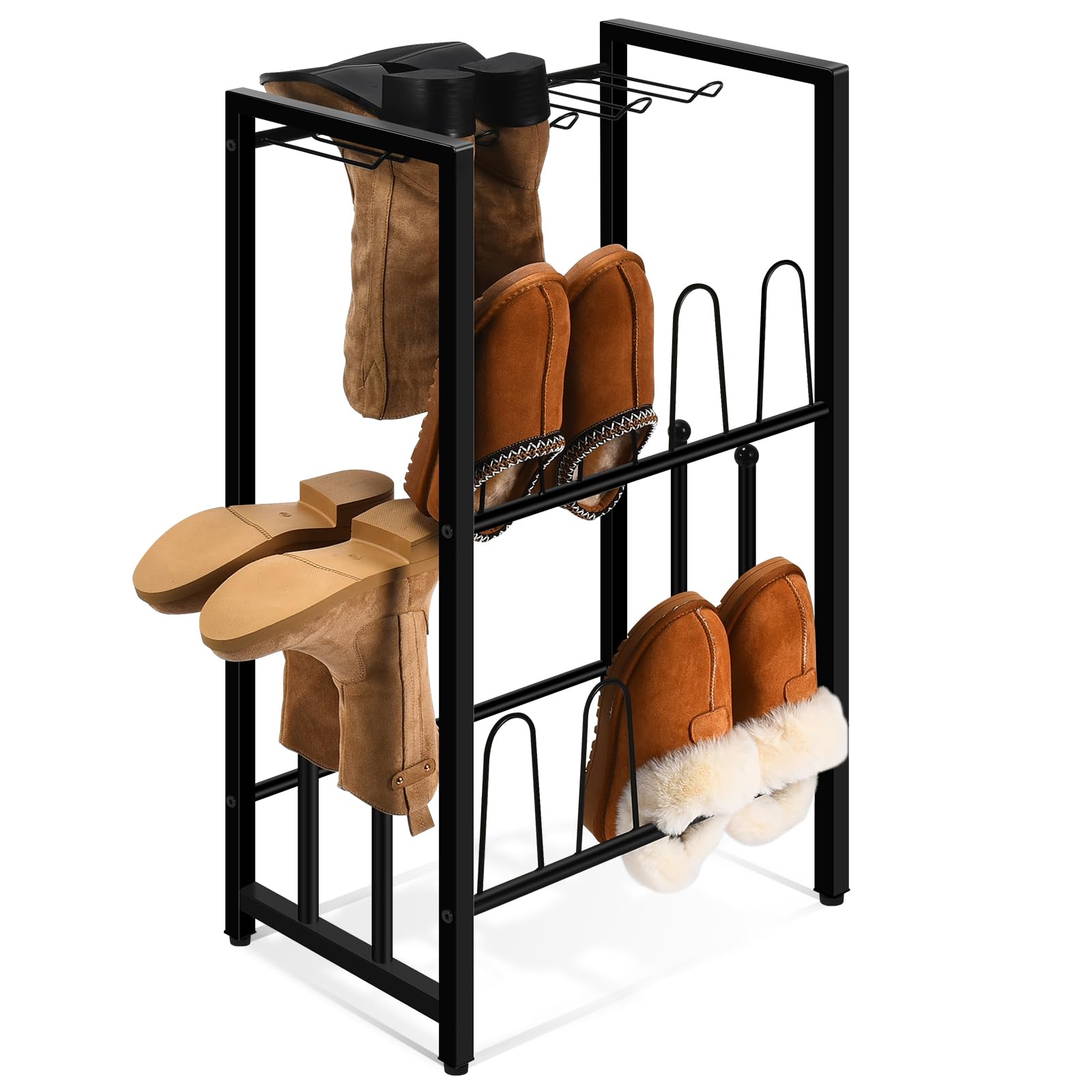 GADFISH Boot Rack Shoe Organizer, Black Metal Free Standing Shoe Rack for Entryway, Hallway, Doorway, Bedroom, Patio Outdoor, Bo