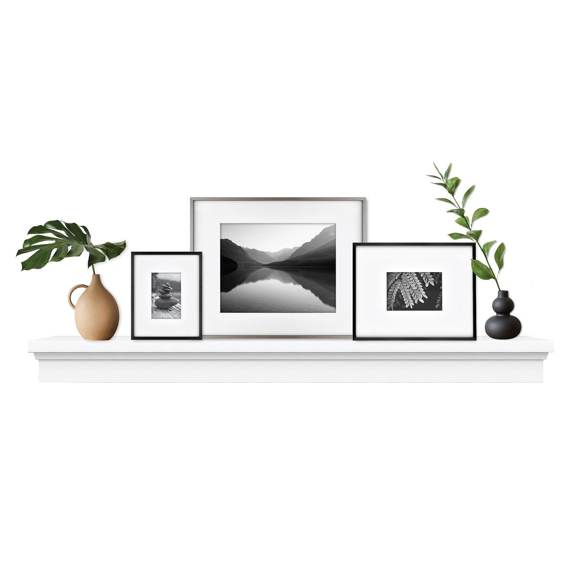 MCS 60-Inch Mantel, Master & Co White Finish Solid Wood Floating Fireplace Mantel, Long Floating Shelf for Livingroom with Wood 